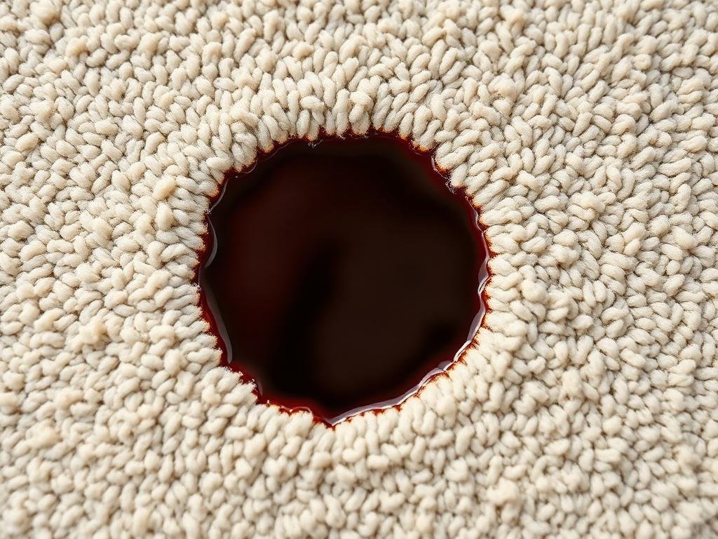 بقعة قهوة على سجادة فاتحة اللون قبل التنظيف