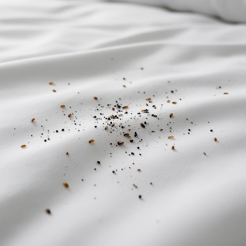 براز البراغيث على ملاءة بيضاء