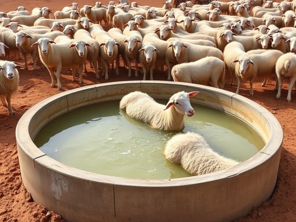 مغطس الأغنام لعلاج الطفيليات الخارجية في المزارع السعودية
