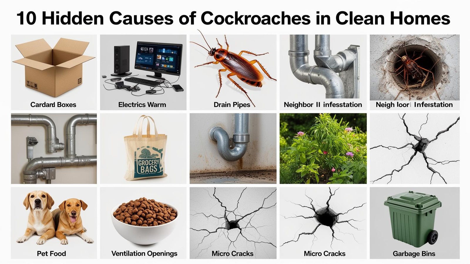 رسم توضيحي للأسباب الخفية العشرة لظهور الصراصير في المنازل النظيفة