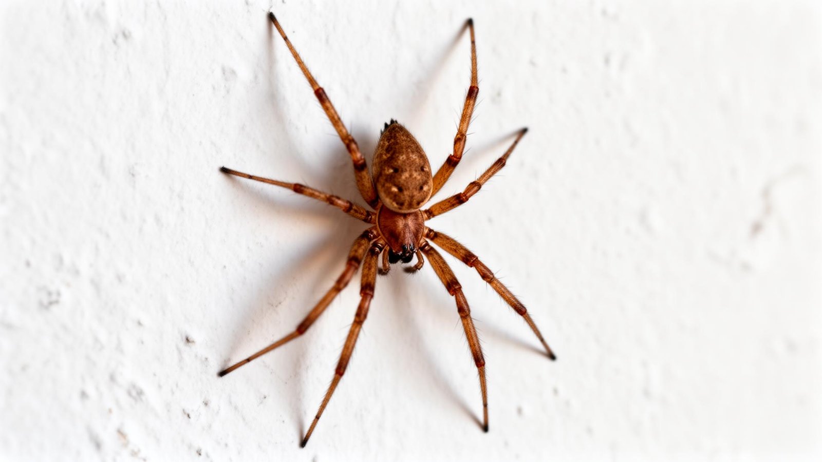 عنكبوت منزلي شائع في السعودية على جدار أبيض - أنواع العناكب المنزلية