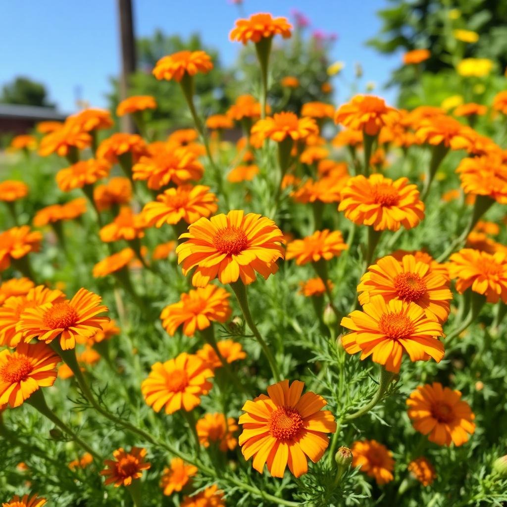 زهور القطيفة في الحديقة