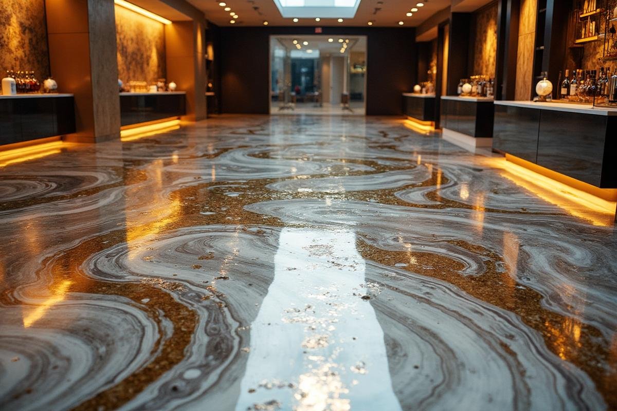 أرضية ايبوكسي معدني فاخرة بتأثير الرخام اللامع