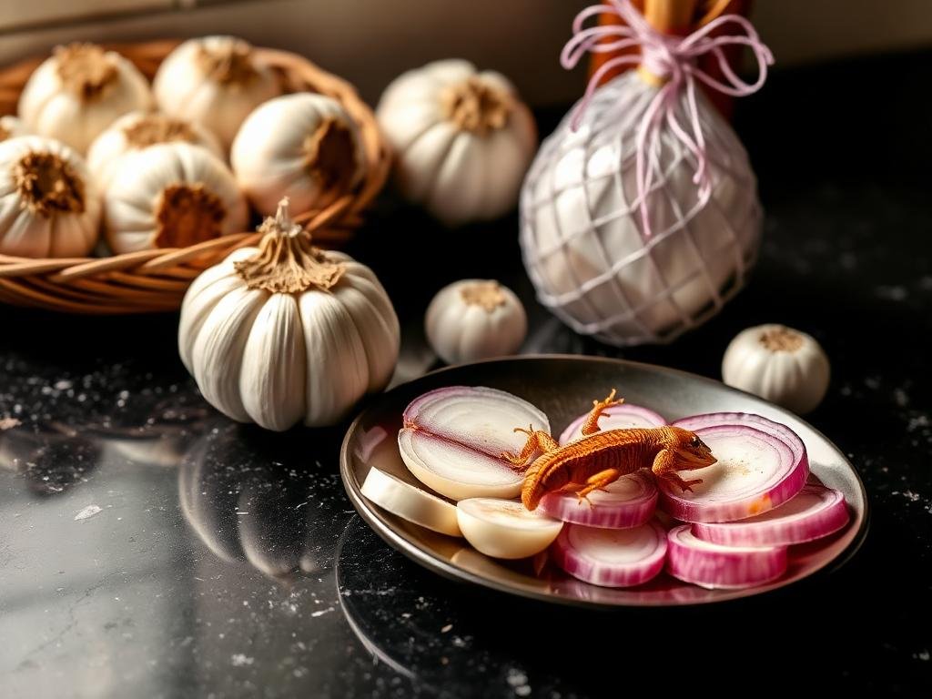 طاردات طبيعية للوزغ مثل الثوم والبصل