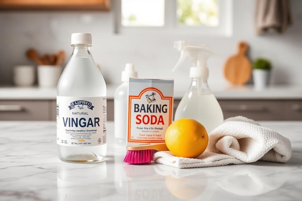 مواد تنظيف طبيعية للبلاط - خل وبيكربونات الصوديوم وليمون