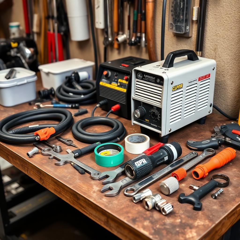 أدوات تركيب ولحام مواسير السباكة - جهاز لحام PPR ومفاتيح وشريط تيفلون