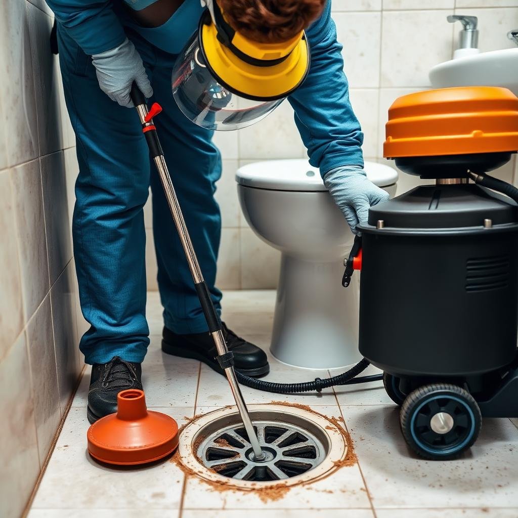 فني مكافحة حشرات محترف يعالج حمام منزلي