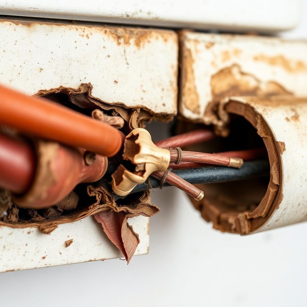 أضرار قضم الفئران على الأسلاك الكهربائية