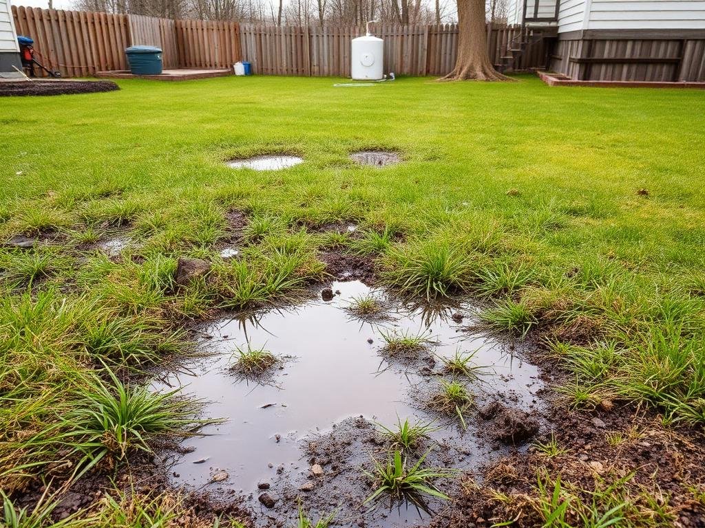 تسرب مياه الصرف على العشب