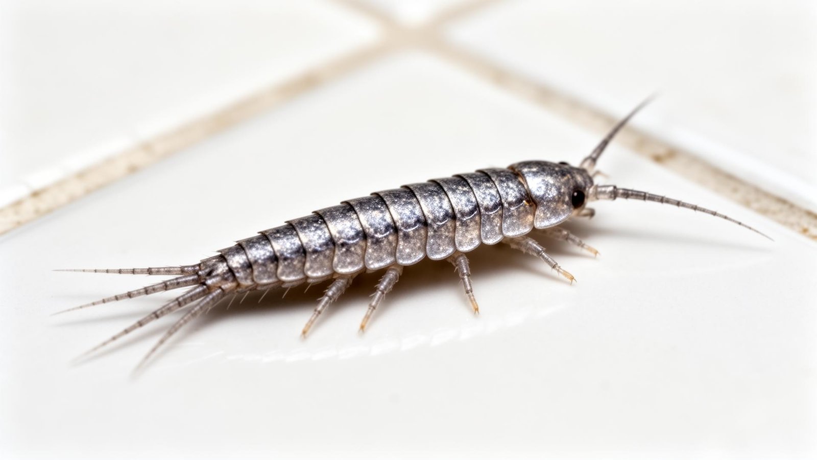 حشرة السمك الفضي عن قرب - جسم فضي لامع وثلاثة ذيول مميزة