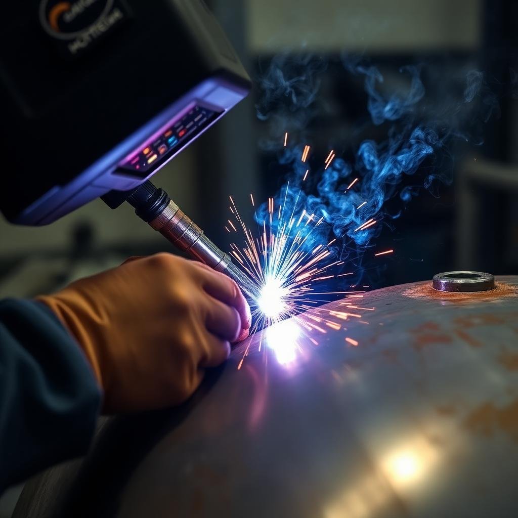 لحام MIG على خزان صاج مجلفن