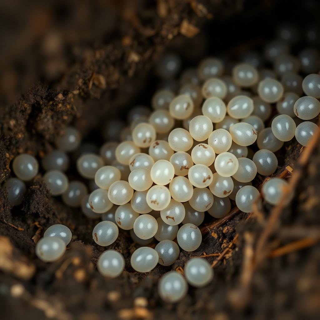 بيض النمل الأبيض الصغير تحت التكبير