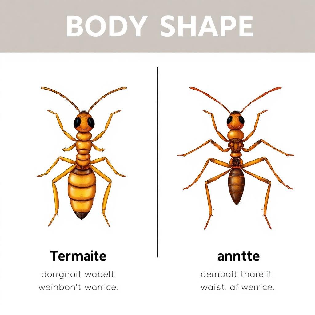 الفرق في شكل الجسم بين النمل الأبيض والنمل العادي