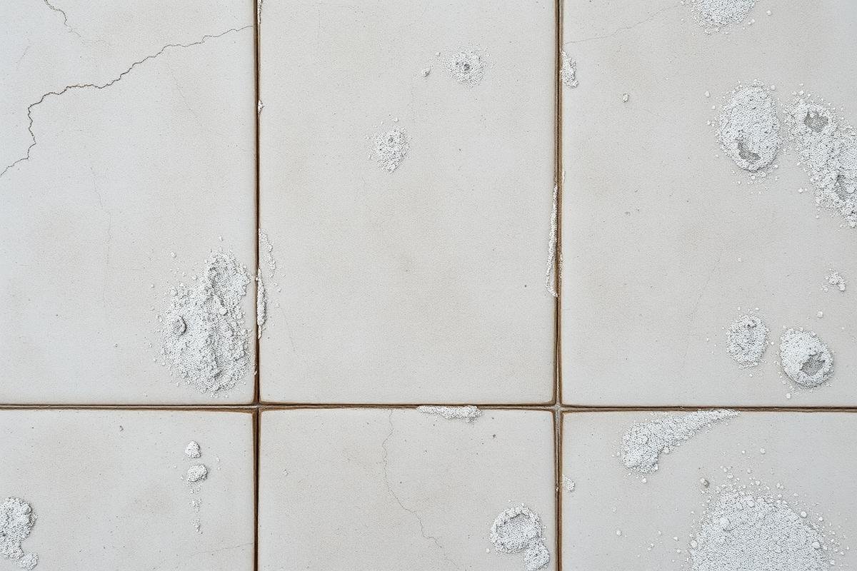 بلاط متسخ ببقايا الأسمنت والترويبة بعد التشطيب