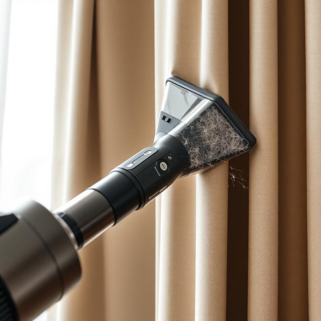 تنظيف الستائر بالمكنسة الكهربائية لإزالة الغبار