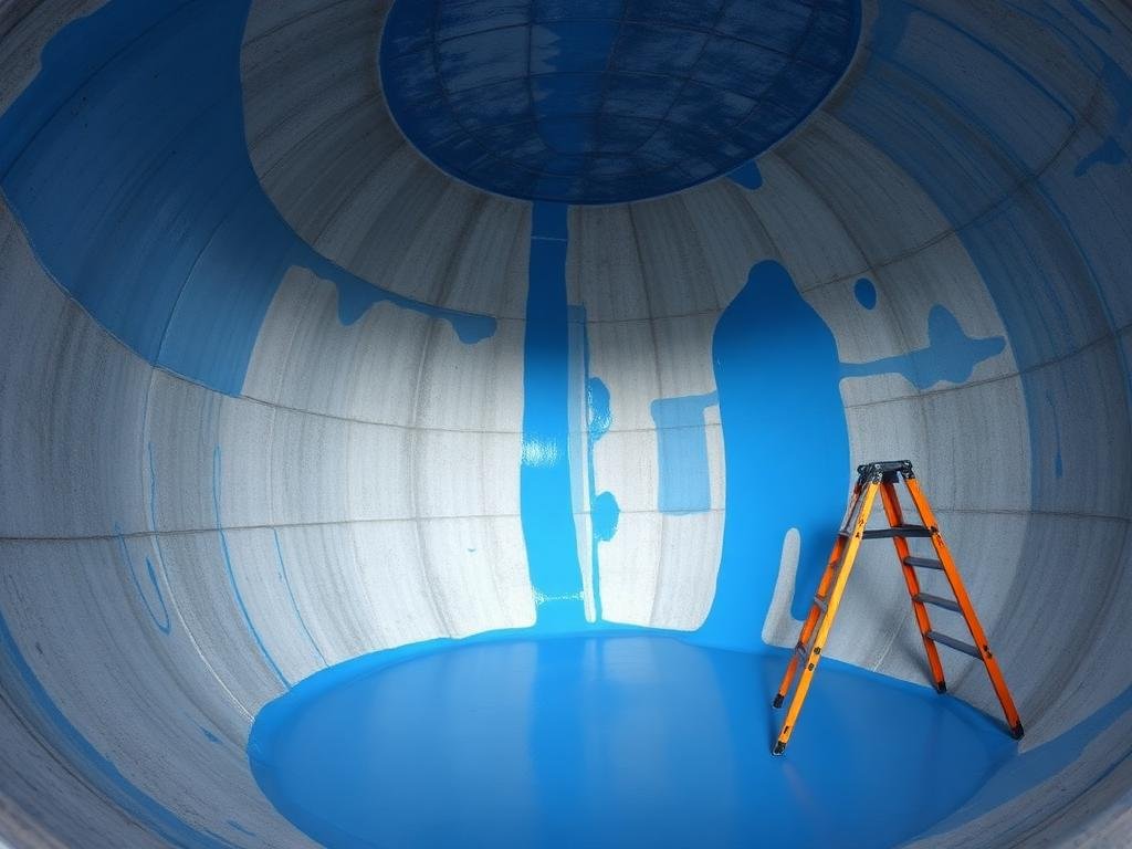 تطبيق عزل الإيبوكسي الأزرق داخل خزان المياه الأرضي