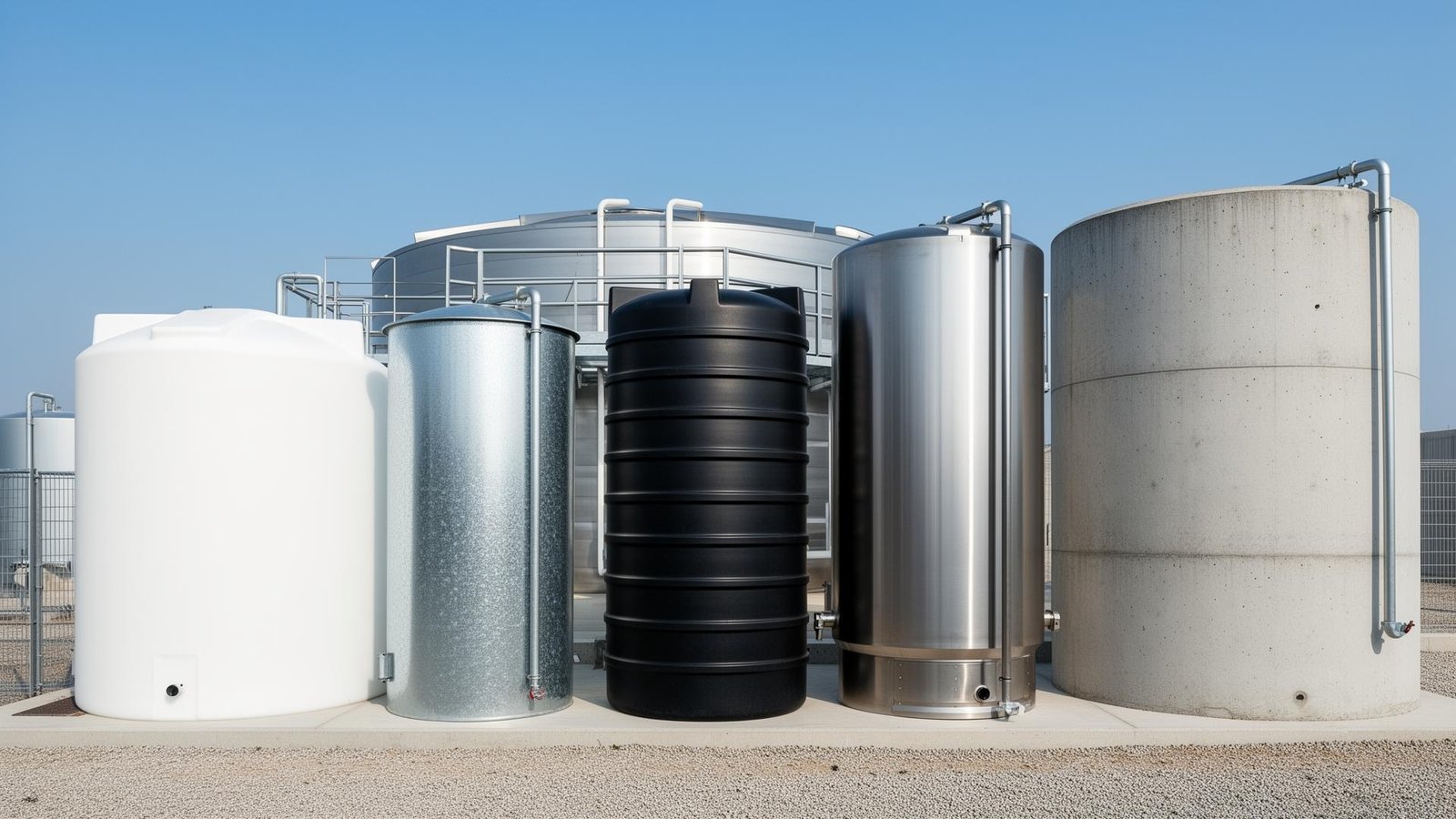 أنواع خزانات المياه المختلفة - فيبر جلاس وصاج واستانلس وخرساني