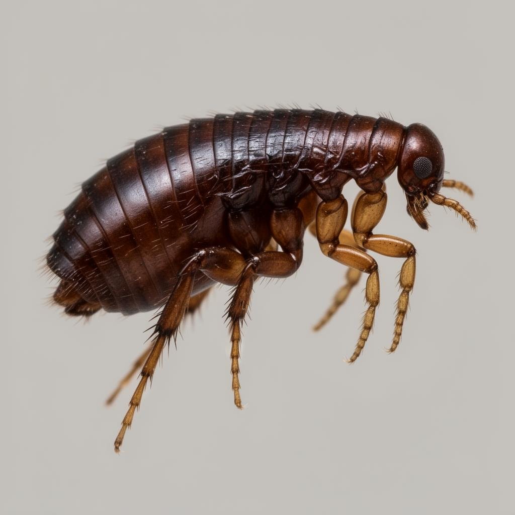 صورة مكبرة للبرغوث توضح شكل الحشرة وتفاصيل جسمها