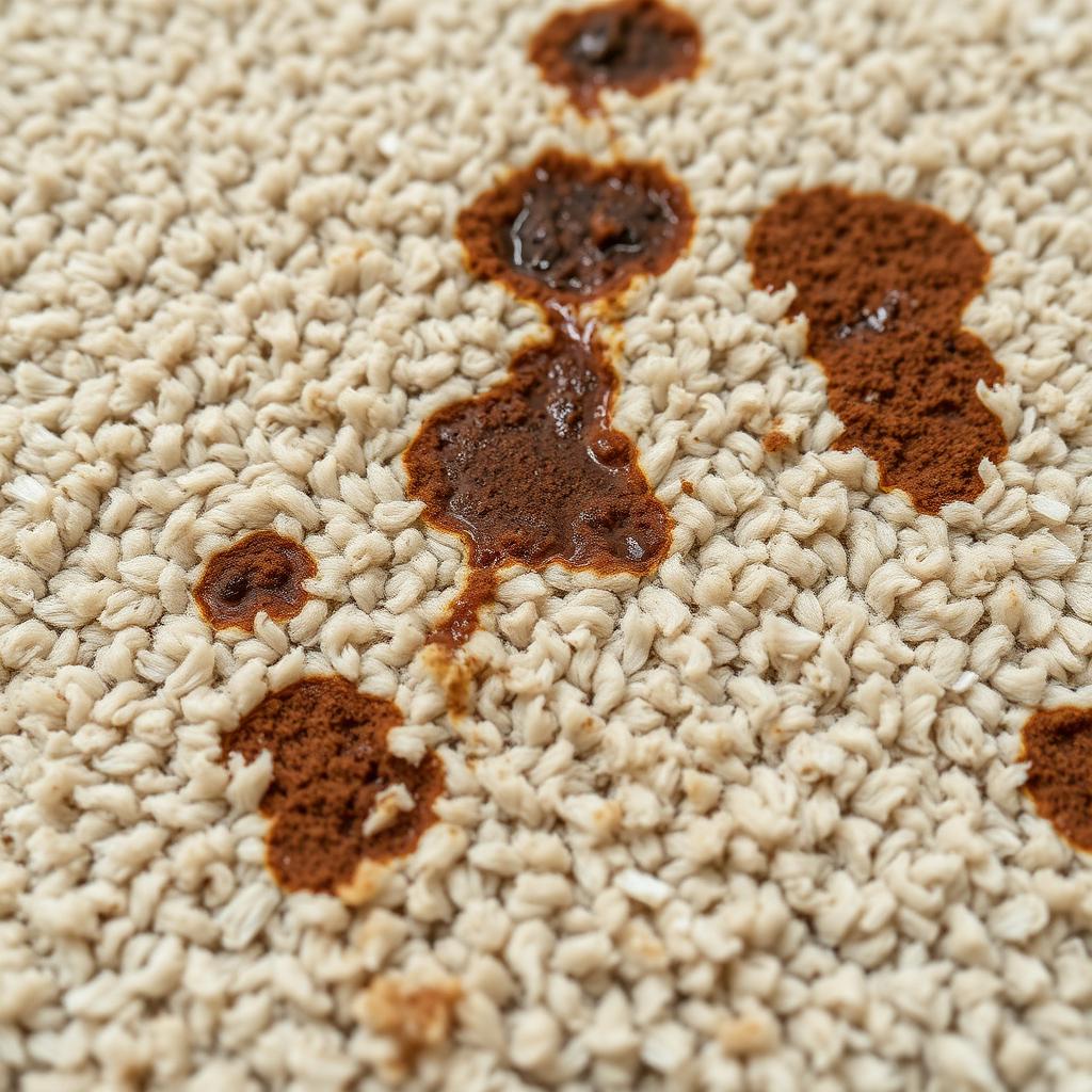 سجاد متسخ قبل الغسيل - بقع قهوة وأتربة متراكمة