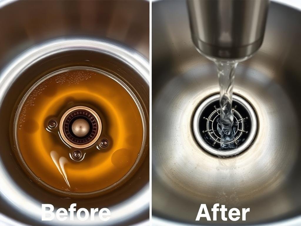 نتيجة تسليك حوض المطبخ قبل وبعد في جدة