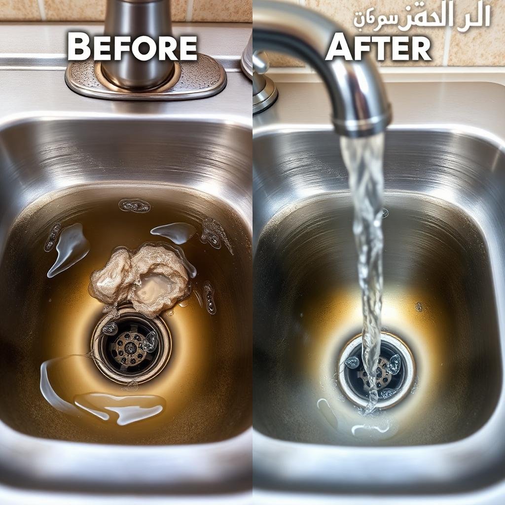 قبل وبعد تسليك حوض المطبخ في مكة