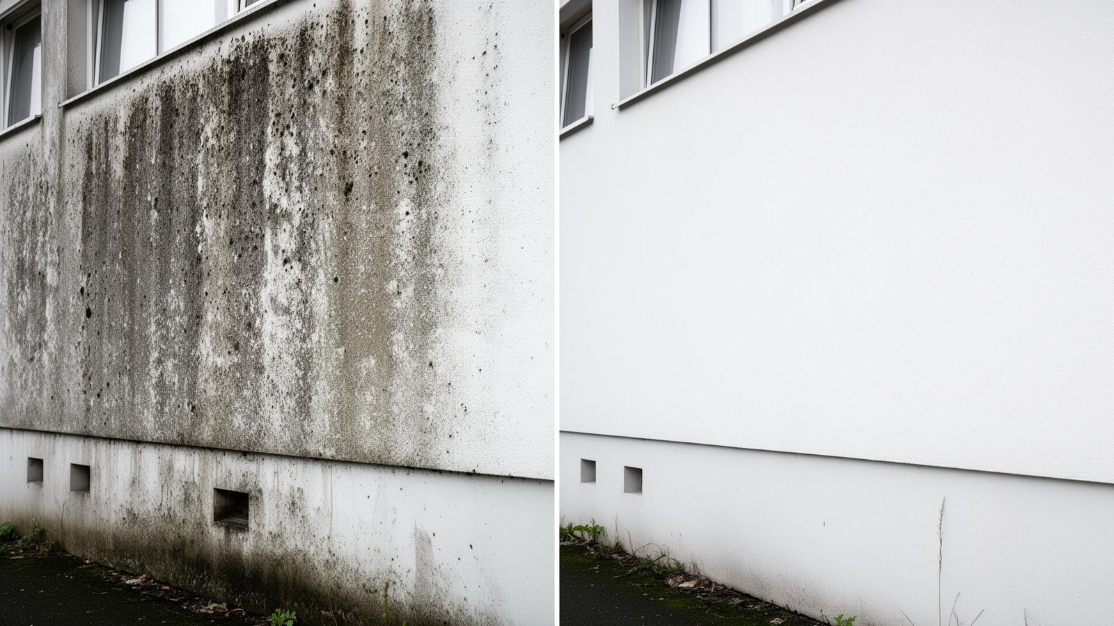 قبل وبعد تنظيف واجهة مبنى بالدمام