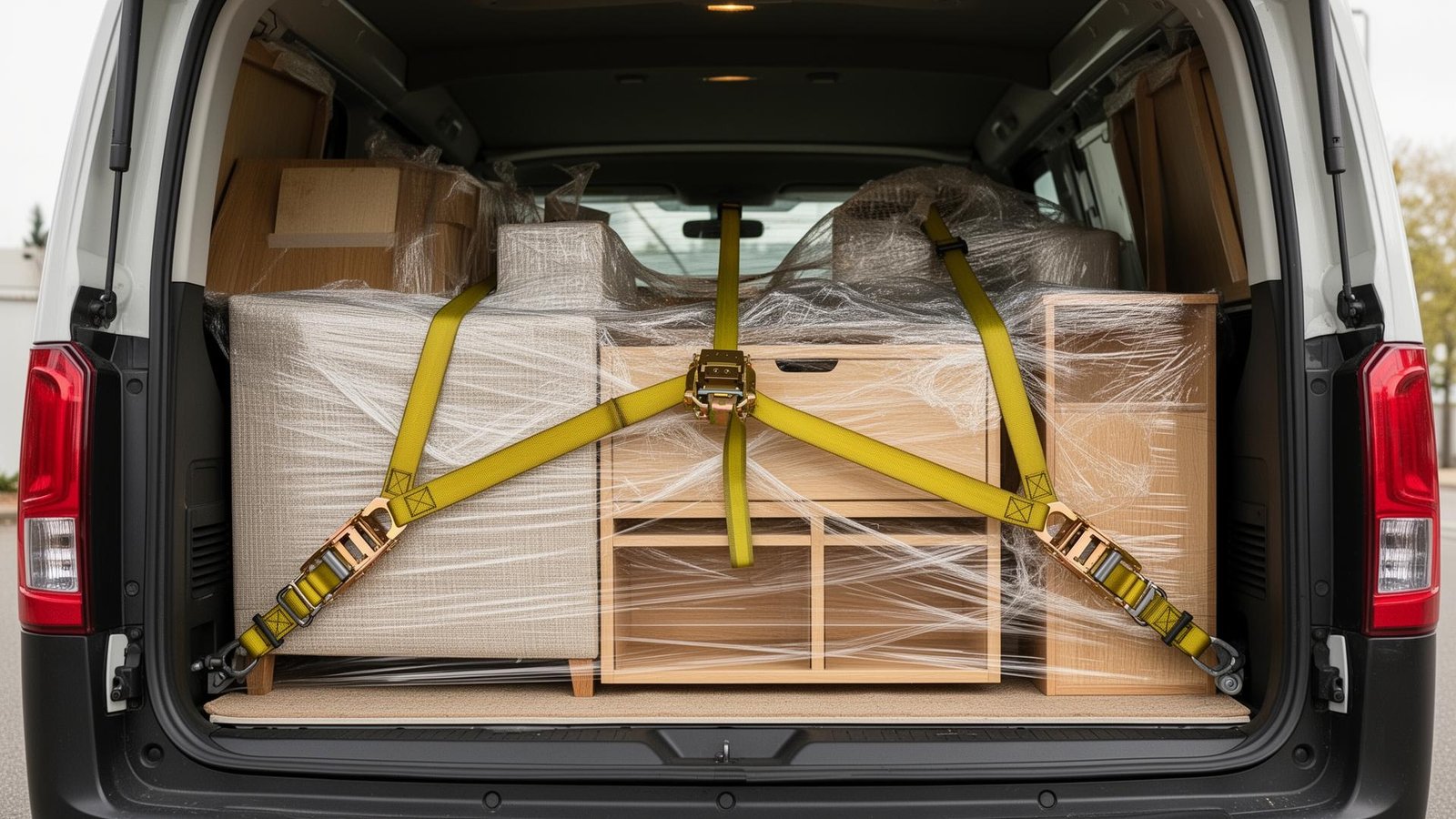 أثاث مثبت بأحزمة داخل الشاحنة