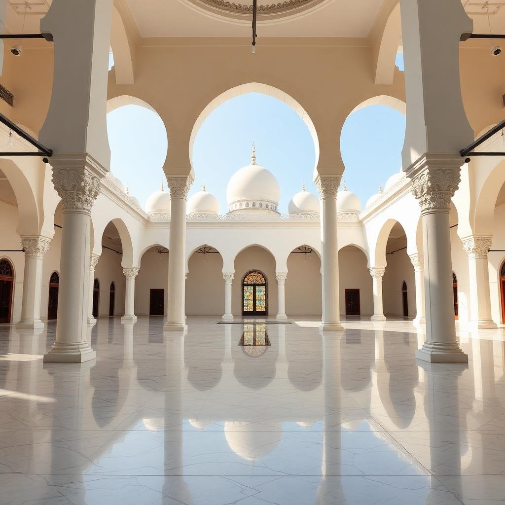 فناء مسجد نظيف بالدمام - أرضيات رخامية لامعة