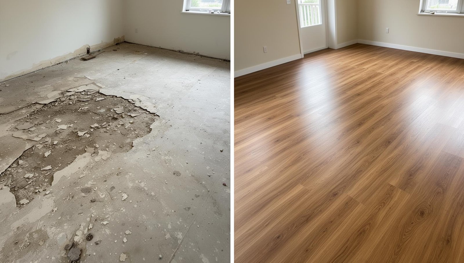 تحويل الأرضية قبل وبعد التركيب - أرضيات SPC مقاومة للماء