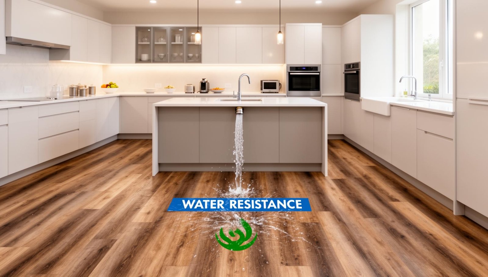 أرضيات LVP مقاومة للماء في مطبخ عصري
