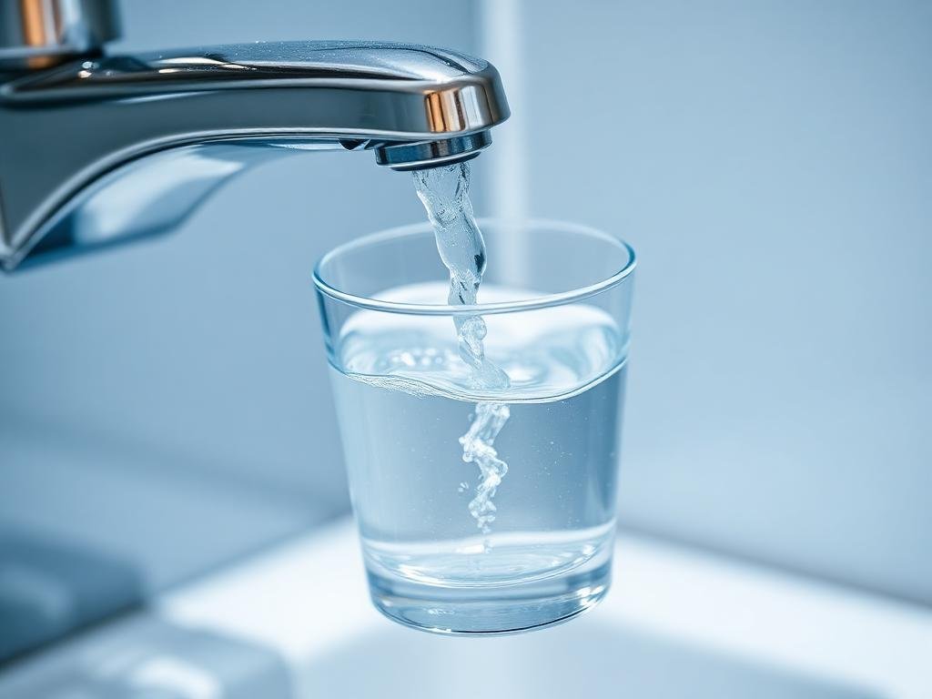 مياه نظيفة بعد تنظيف الخزان بجدة - كوب ماء صافي يتدفق من الصنبور