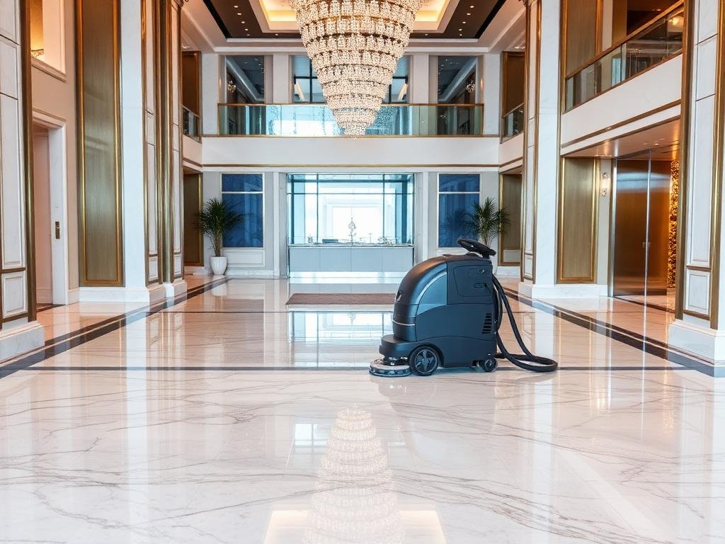 تنظيف لوبي الفندق بجدة - آلة تلميع أرضيات الرخام في بهو فندق فخم