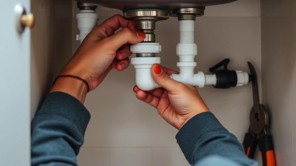 سباك يقوم بإصلاح صرف حوض المطبخ في منزل بجدة