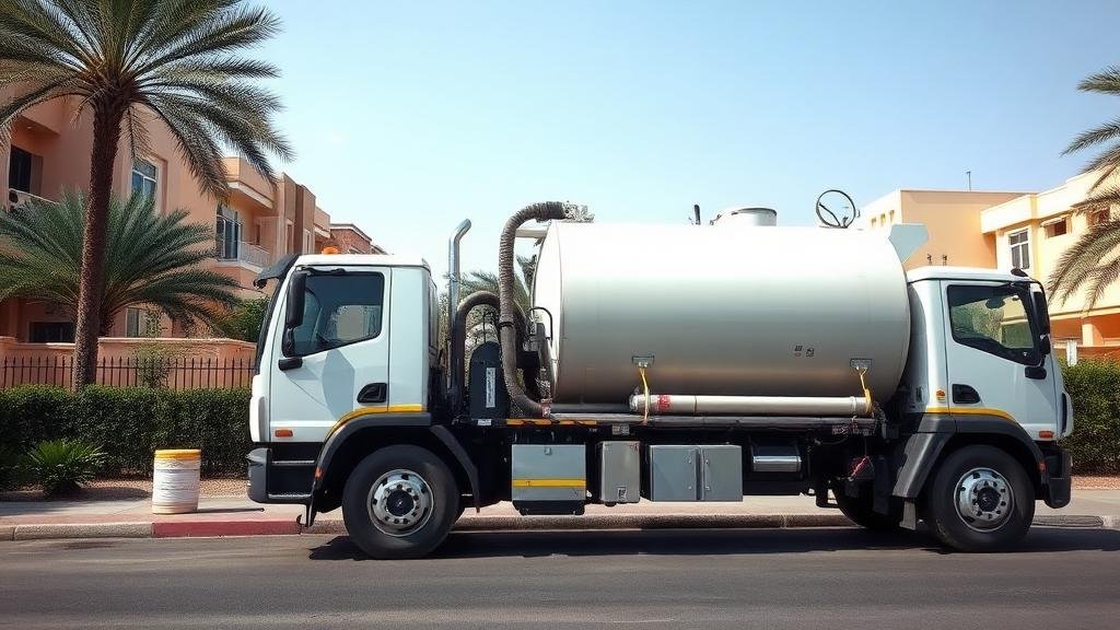 سيارة شفط البيارات الحديثة تعمل في حي سكني بجدة