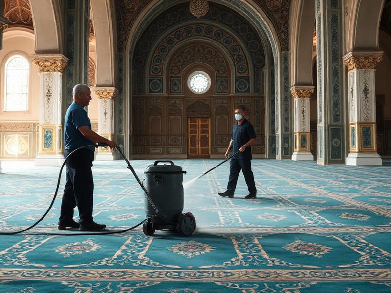 عملية تنظيف سجاد مسجد بالبخار المتقدم