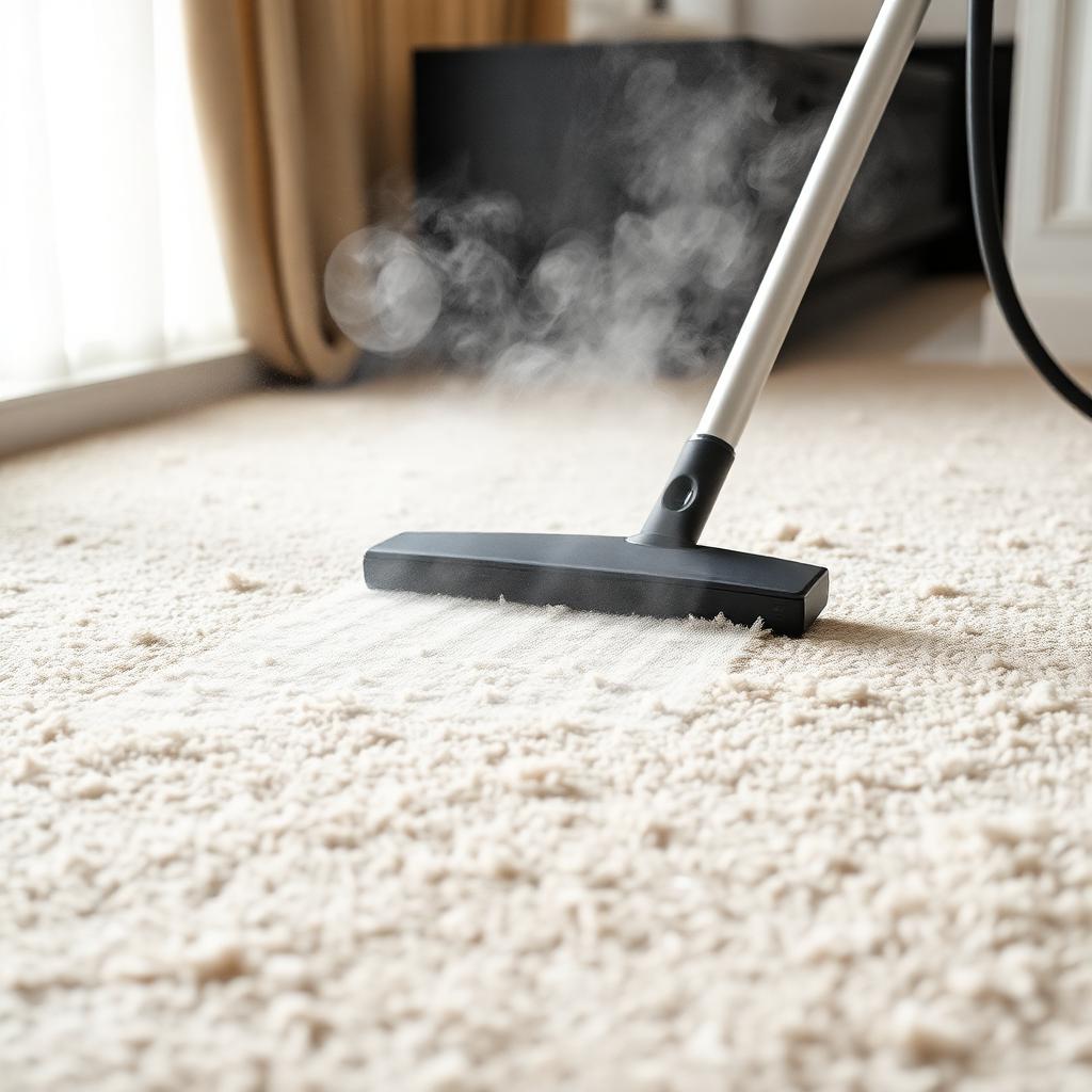 عملية التنظيف بالبخار أثناء تنظيف سجاد